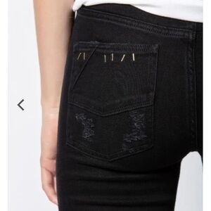 Zadig and Voltaire Eva Grunge Noir Black Denim Gold Clip Accents Sz 26 NEW